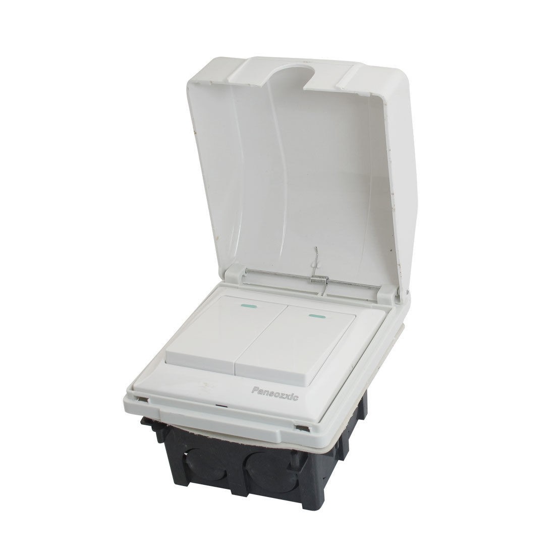 White Button Splash Proof Box Black Base 2 Gang Wall Panel Switch AC 250V 10A