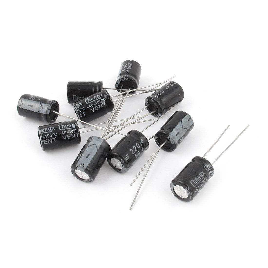 10 Pcs 35V 220uF 105C Radial Lead Electrolytic Capacitor 8mm x 12mm