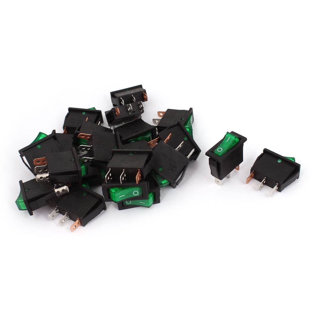 24 Pcs KCD 104 SPST on Off Green Light Rocker Switch AC 250V 15A 125V 20A