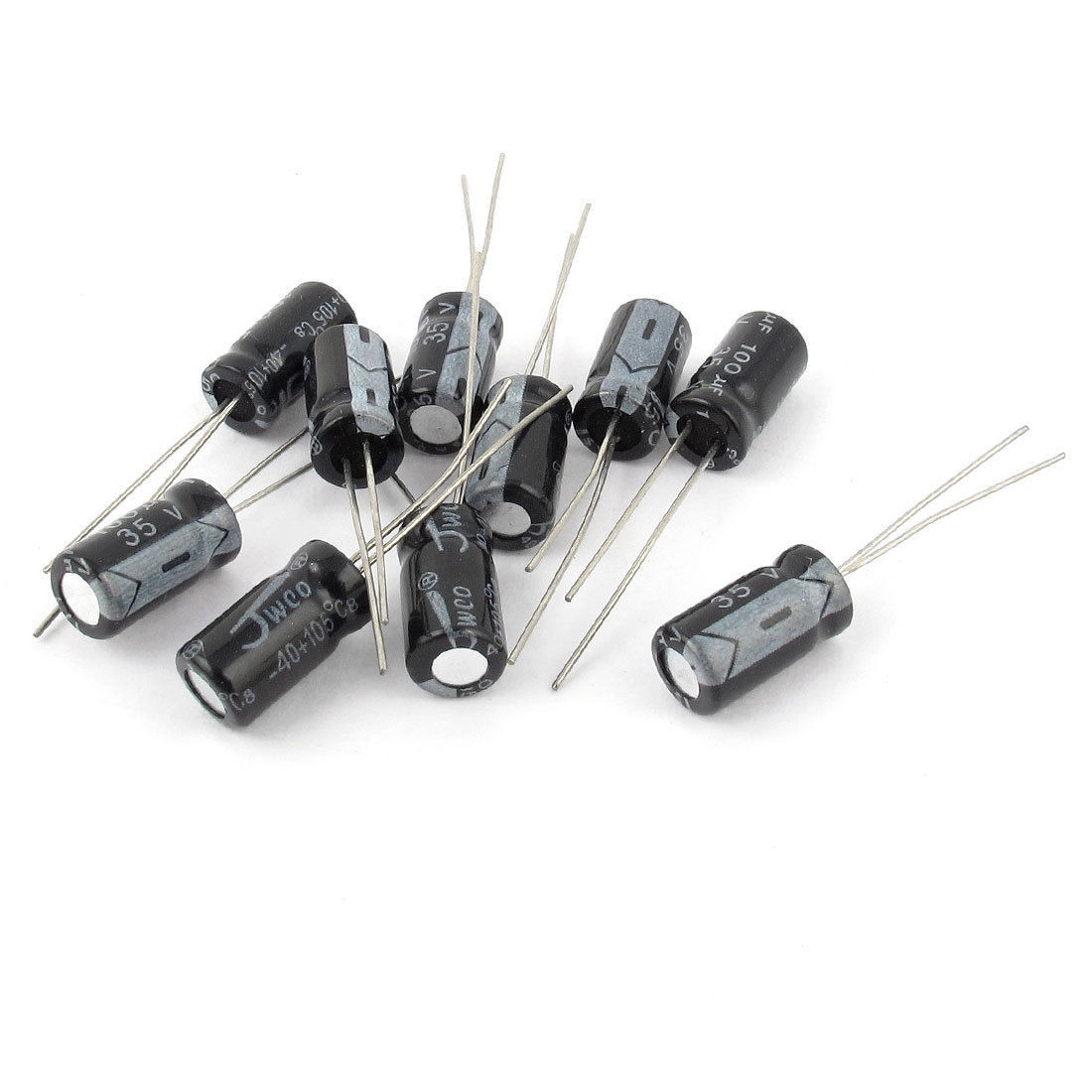 10 Pcs 35V 100uF 105C Radial Lead Electrolytic Capacitor 0 24" x 5"