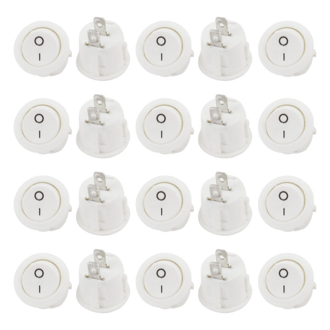 AC250V 6A AC125V 10A White Round 2 Pin SPST on Off Rocker Switch 20pcs
