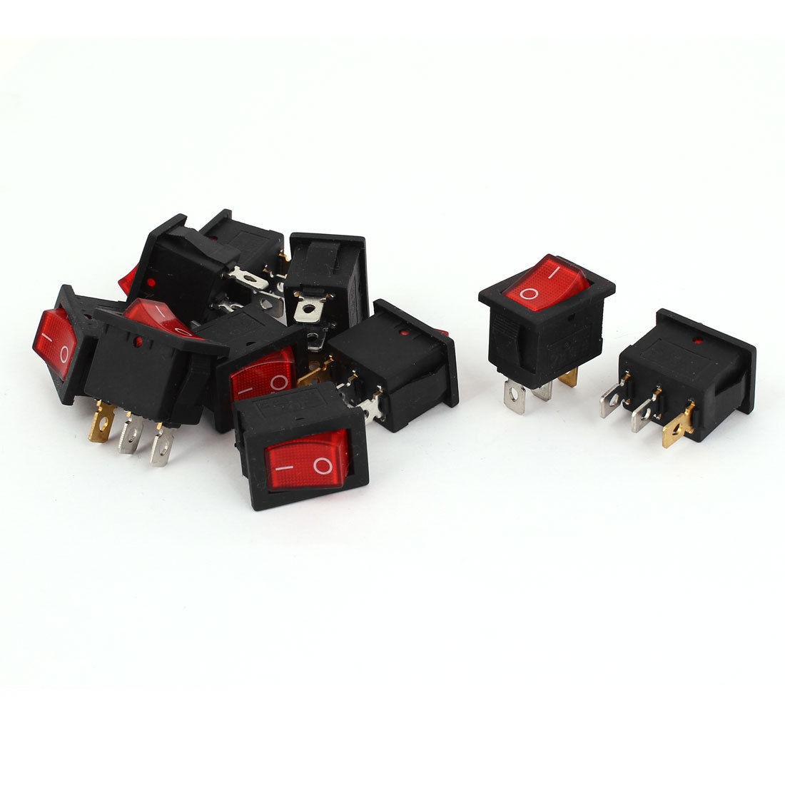 6A AC 250V 10A AC 125V 3pin 2position SPST Red LED Rocker Switch 10 Pcs