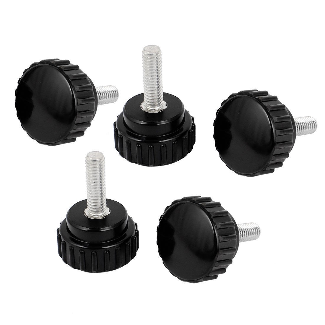 5 Pcs Lathe M6 x 26mm x 20mm Black Round Head Thumbscrew Knurled Knobs