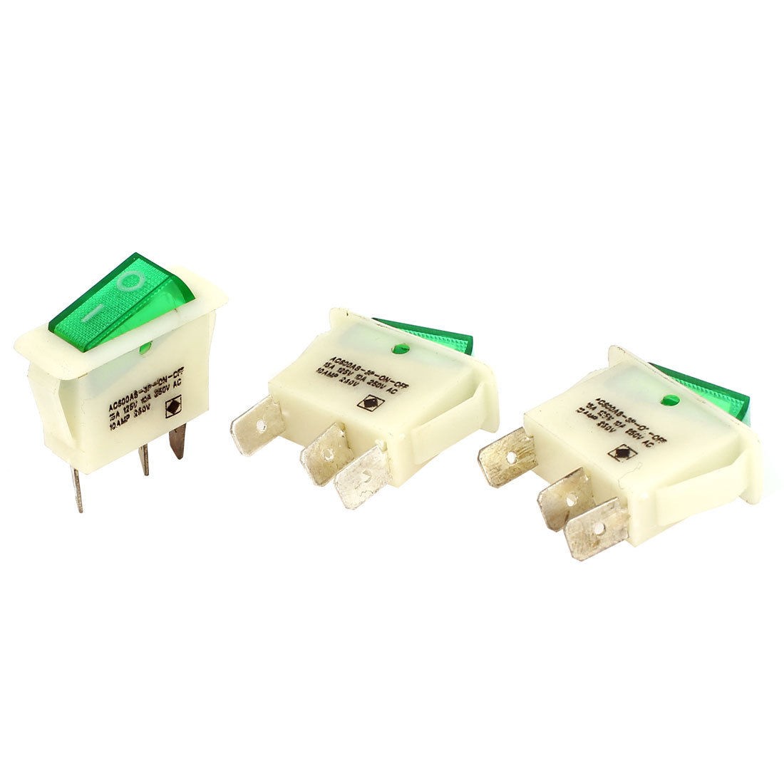 3 Pcs 3 Pin SPDT on Off 2 Position Snap in Rocker Switch AC 250V 125V 10A 15A
