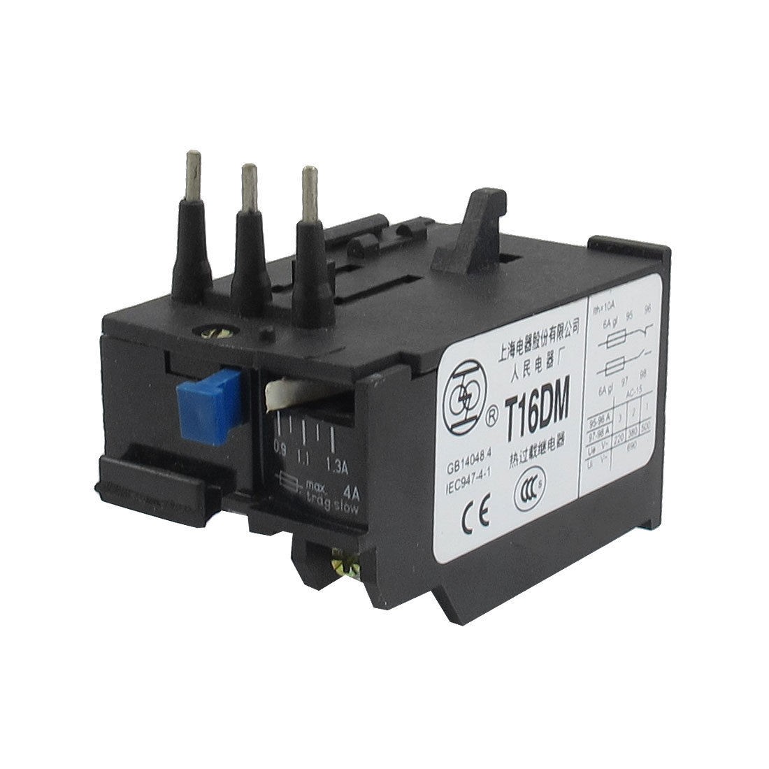 T16DM 3 Pole 0.9A-1.3A Current Range Motor Thermal Overload Relay 1NO 1NC
