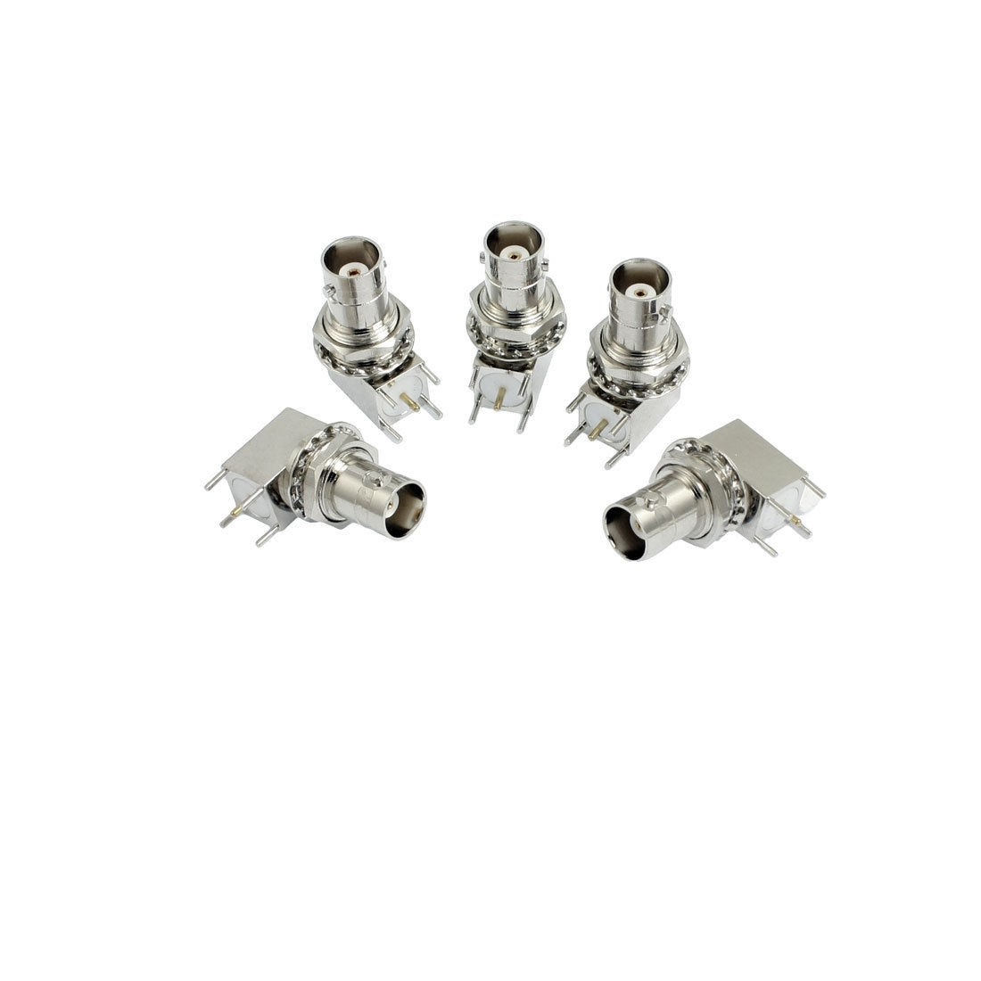 5 Pcs BNC Female Right Angle Connector Adapter PCB Mount Silver Tone