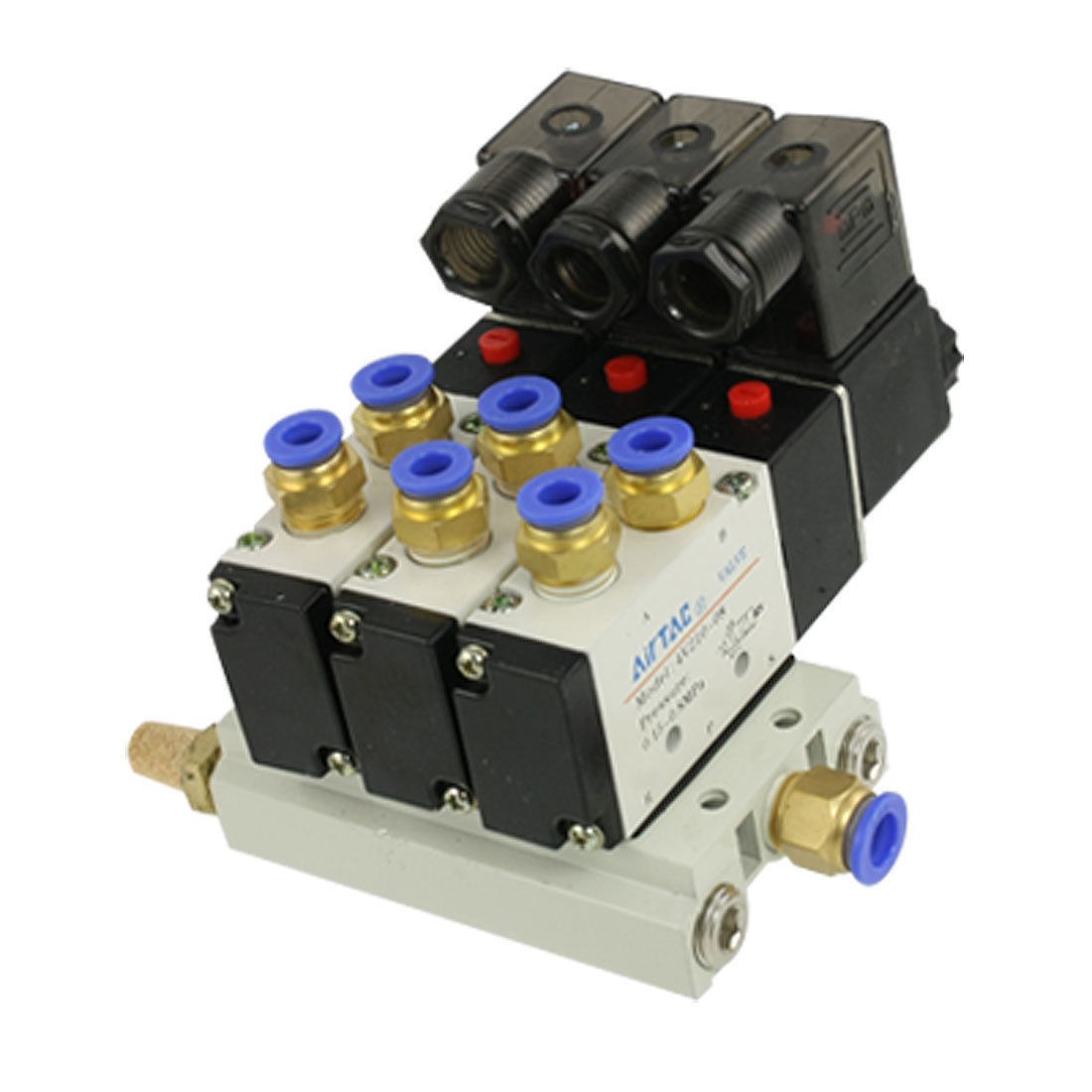 4V210 08 AC 220V Triple Solenoid Valve Mufflers PC6 02 Quick Fittings Base Set