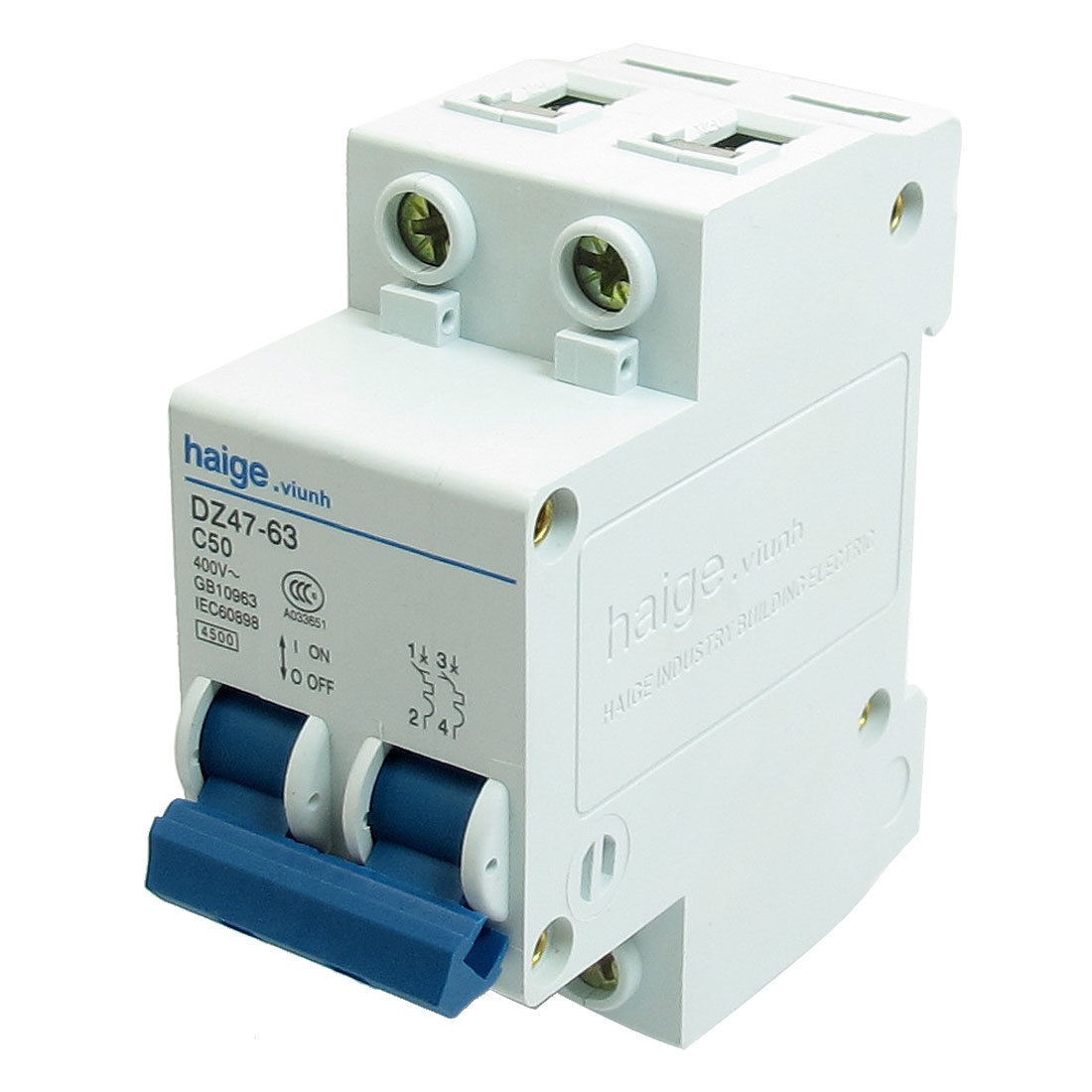 AC 400V 50A 4500A 2 P MCB Miniature Circuit Breaker DZ47-63 C50