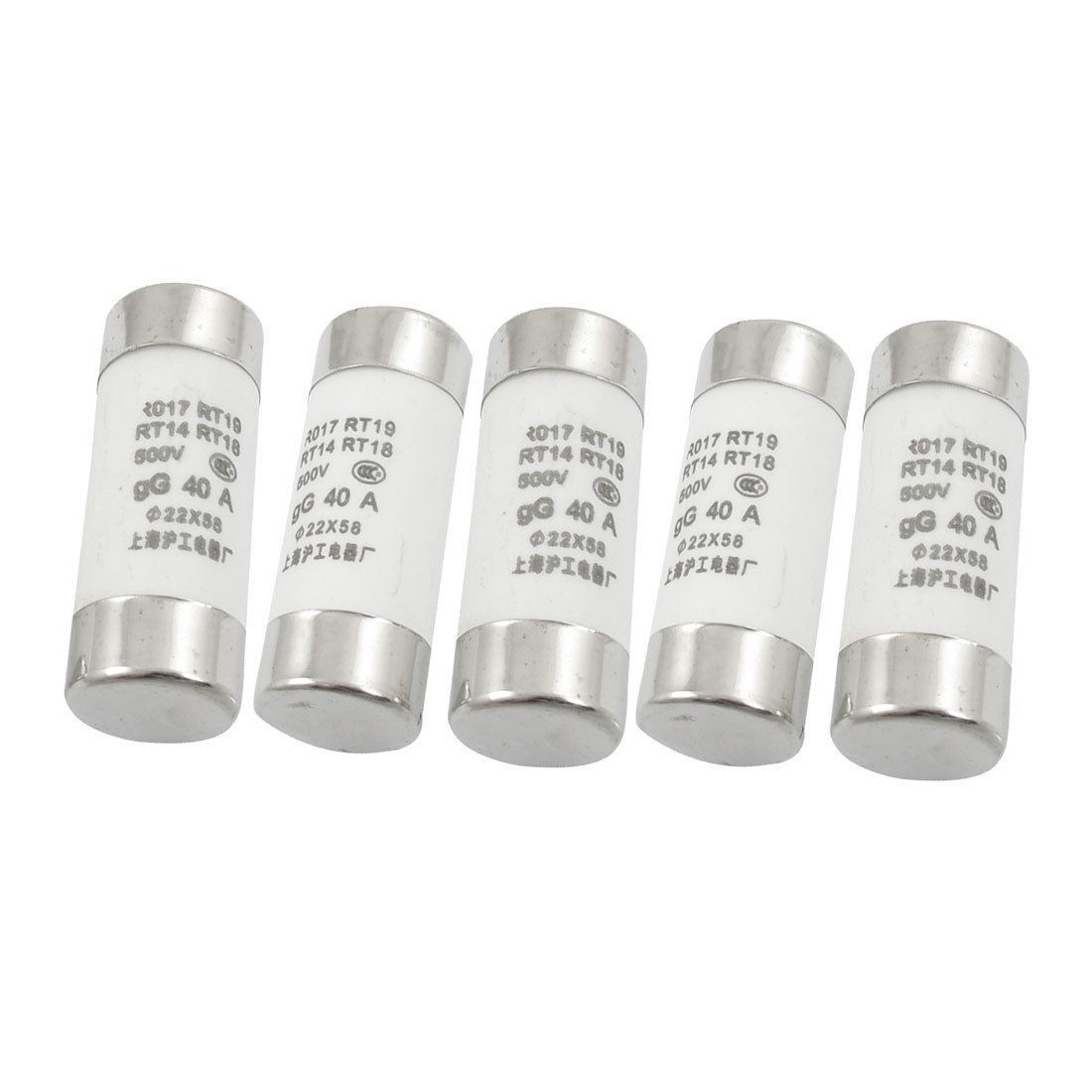 5 Pcs RO17 Series 500V 40A Cylinder Cap Ceramic Fast Blow Fuse Links 22x58mm