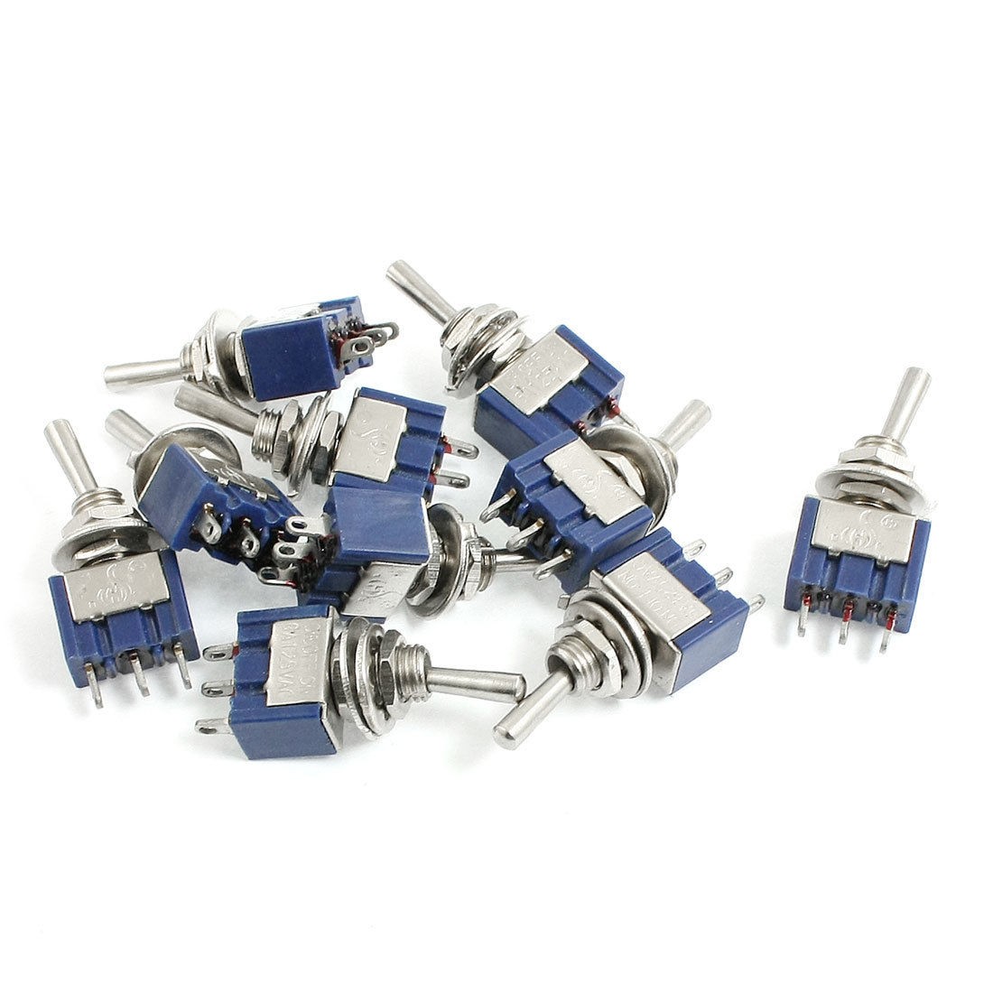 10 Pcs AC 125V 6A SPDT On/Off/On 3P Toggle Switch Blue