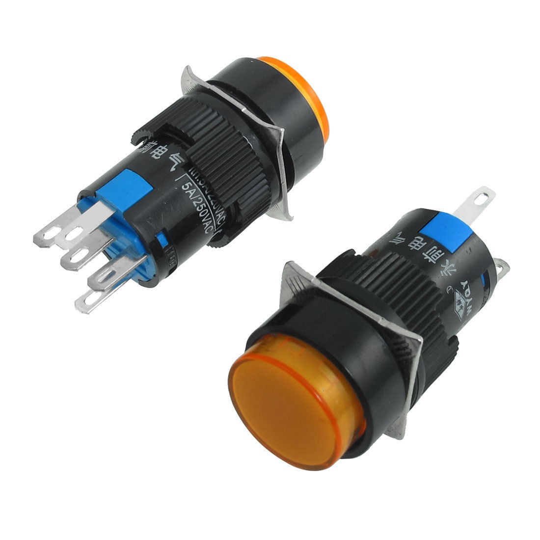 2 x 5P Latching 1NO 1NC Orange Neon Light Round Push Button Switch 12V