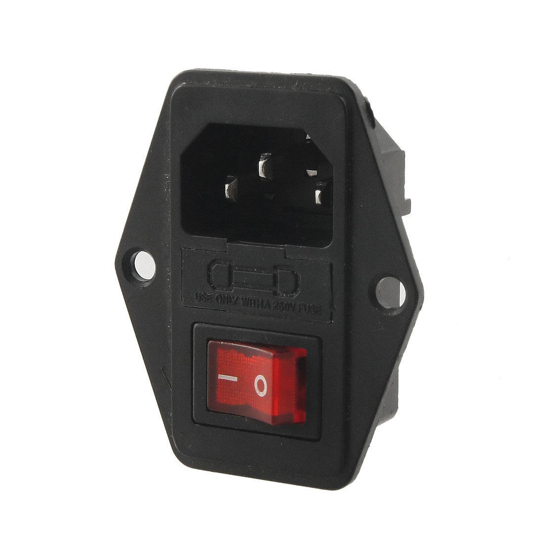 Black 3 Pins Fused C14 Power Socket w Red Switch 10A AC 250V