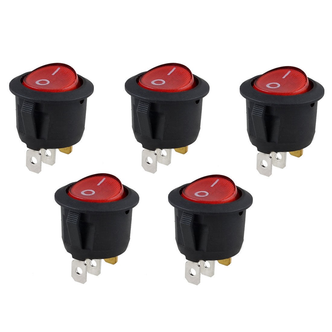 5 Pcs 3 Pin SPST Red Button On/OFF Round Rocker Switch AC 10A/125V 5A/250V