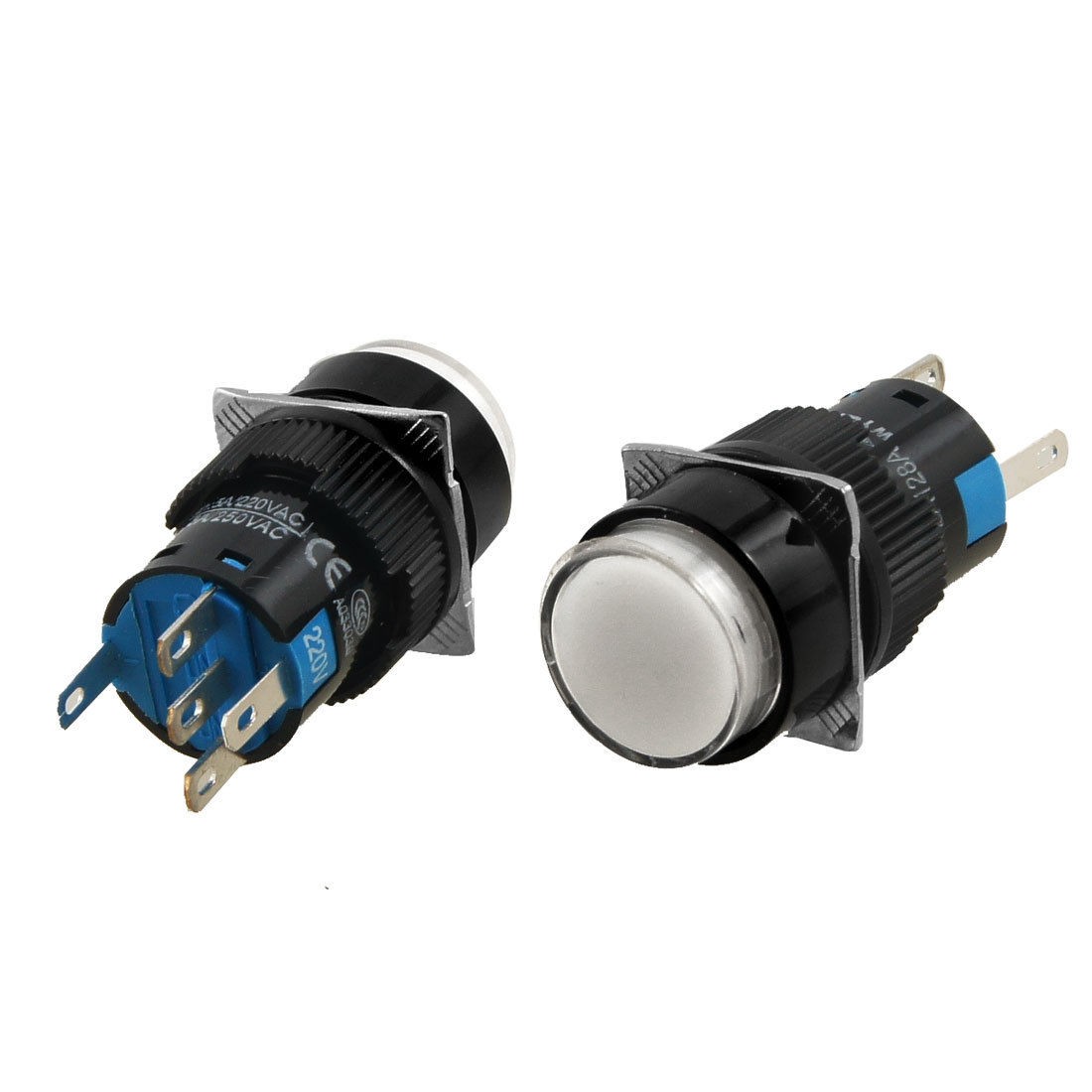 2 Pcs AC 220V White Light Momentary SPDT Round AC 250V 5A Push Button Switch