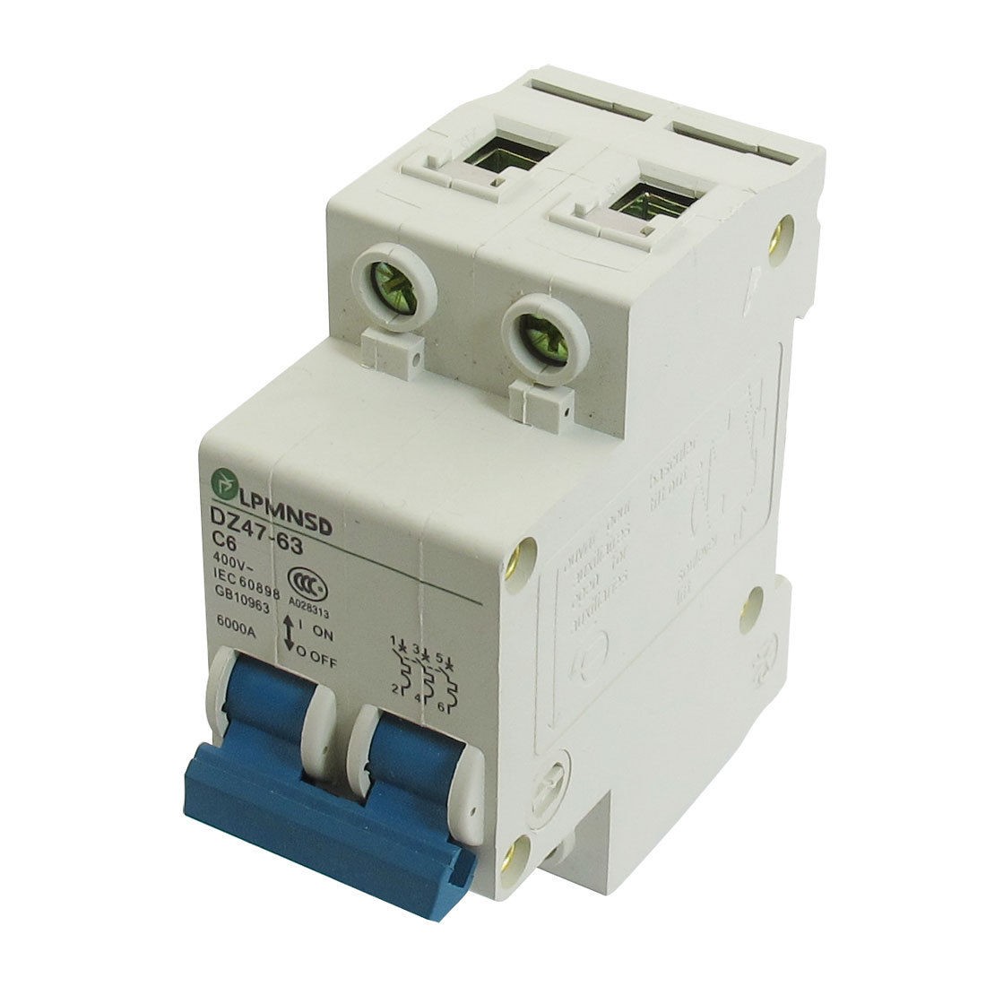 DZ47-63 C6 6A 400VAC 6000A Breaking Capacity 2 Poles Circuit Breaker