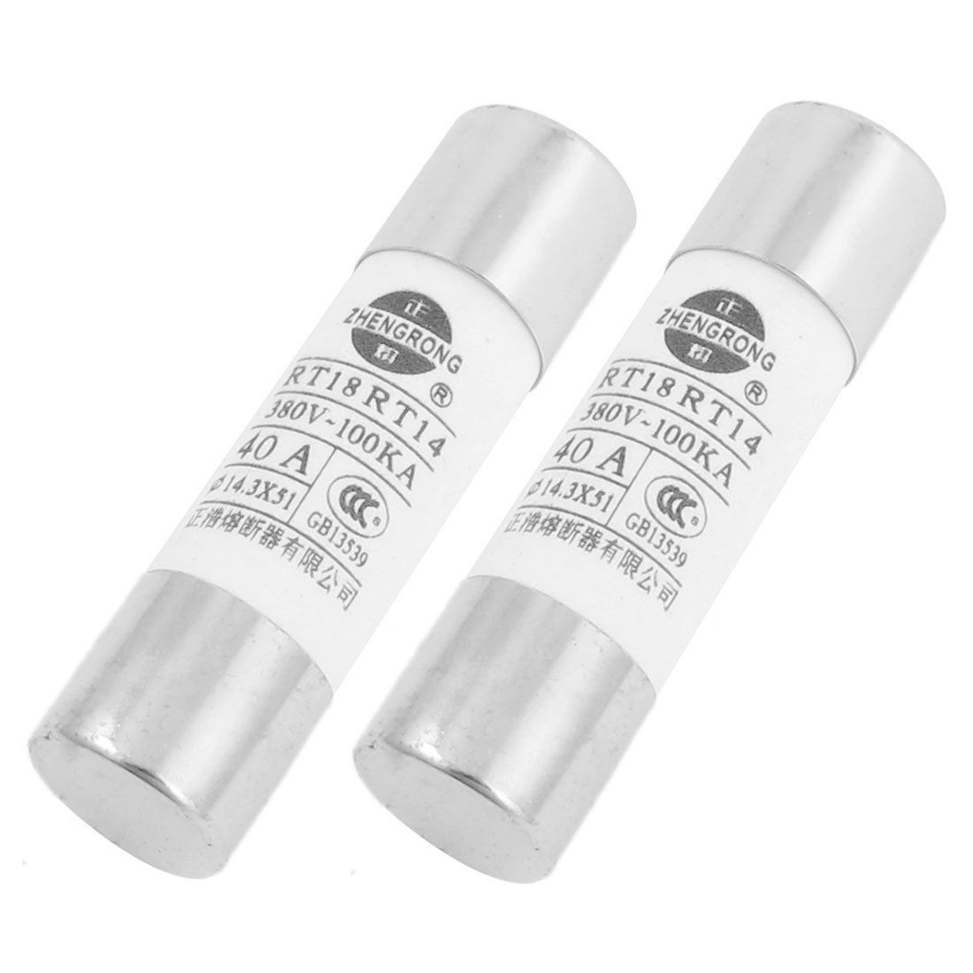 380V 40A 14.3 x 51mm Cylindrical Fuse Links RT18RT14 2 Pcs