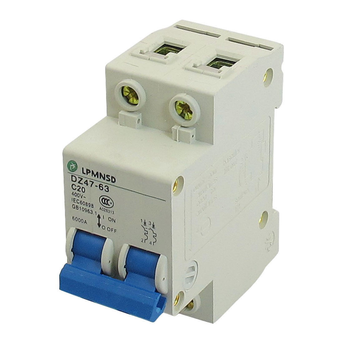 DZ47-63 C20 20A 400VAC 6000A Breaking Capacity 2 Poles Circuit Breaker