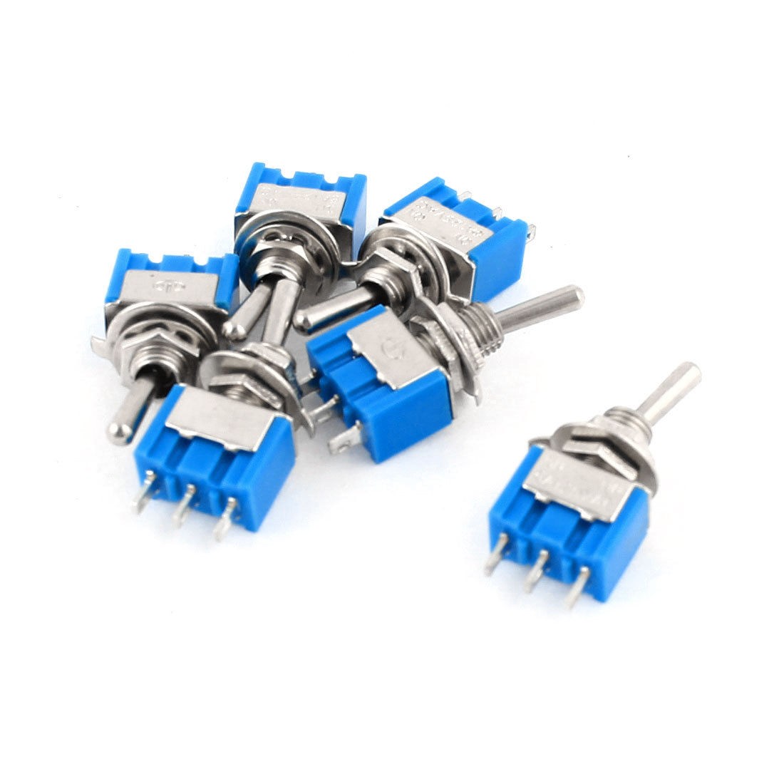 6 Pcs AC 125V 6A 3 Pin SPDT 2 Position on Off Toggle Switch Blue Silver Tone
