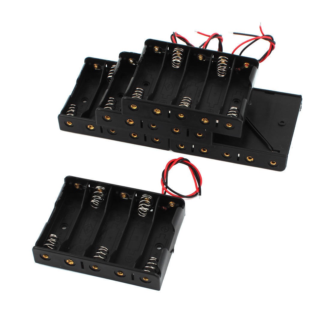 5 Pcs 5 x 1 5V AA Battery Box Case Clip Holder with 6" Lead Black