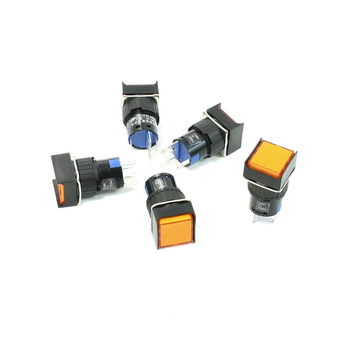 AC 250V 5A DC 30V 3A Latching Yellow Lamp Rectangular Pushbutton Switch 5 Pcs