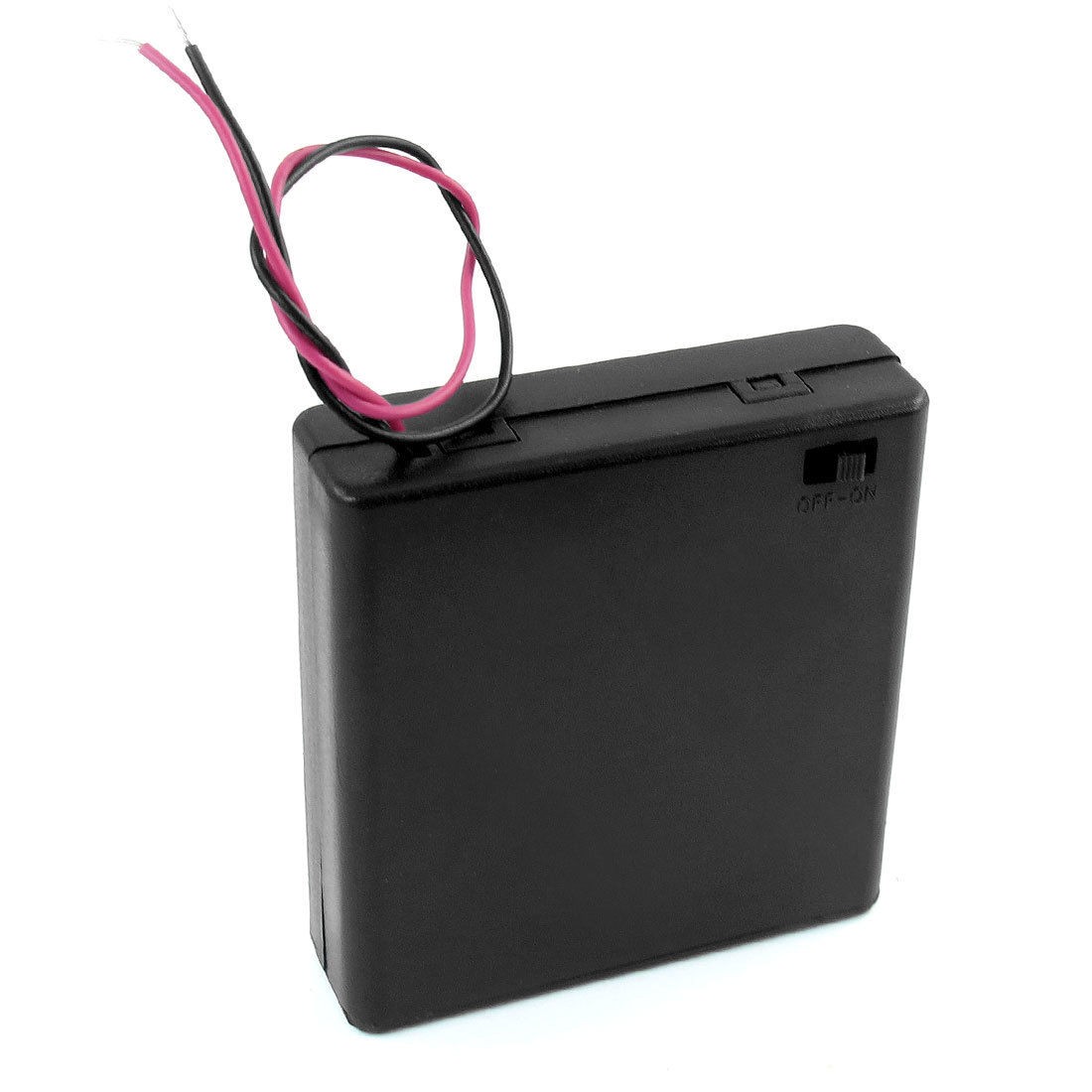 Two Wire Leads ON/OFF Switch Black 4 x 1.5V AA Battery Holder Case + Cover
