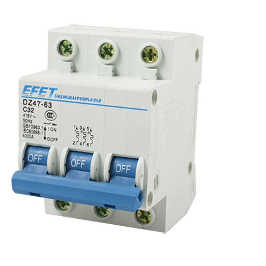 Electrical Three Pole 3P Overload Circuit Breaker AC 415V 32A