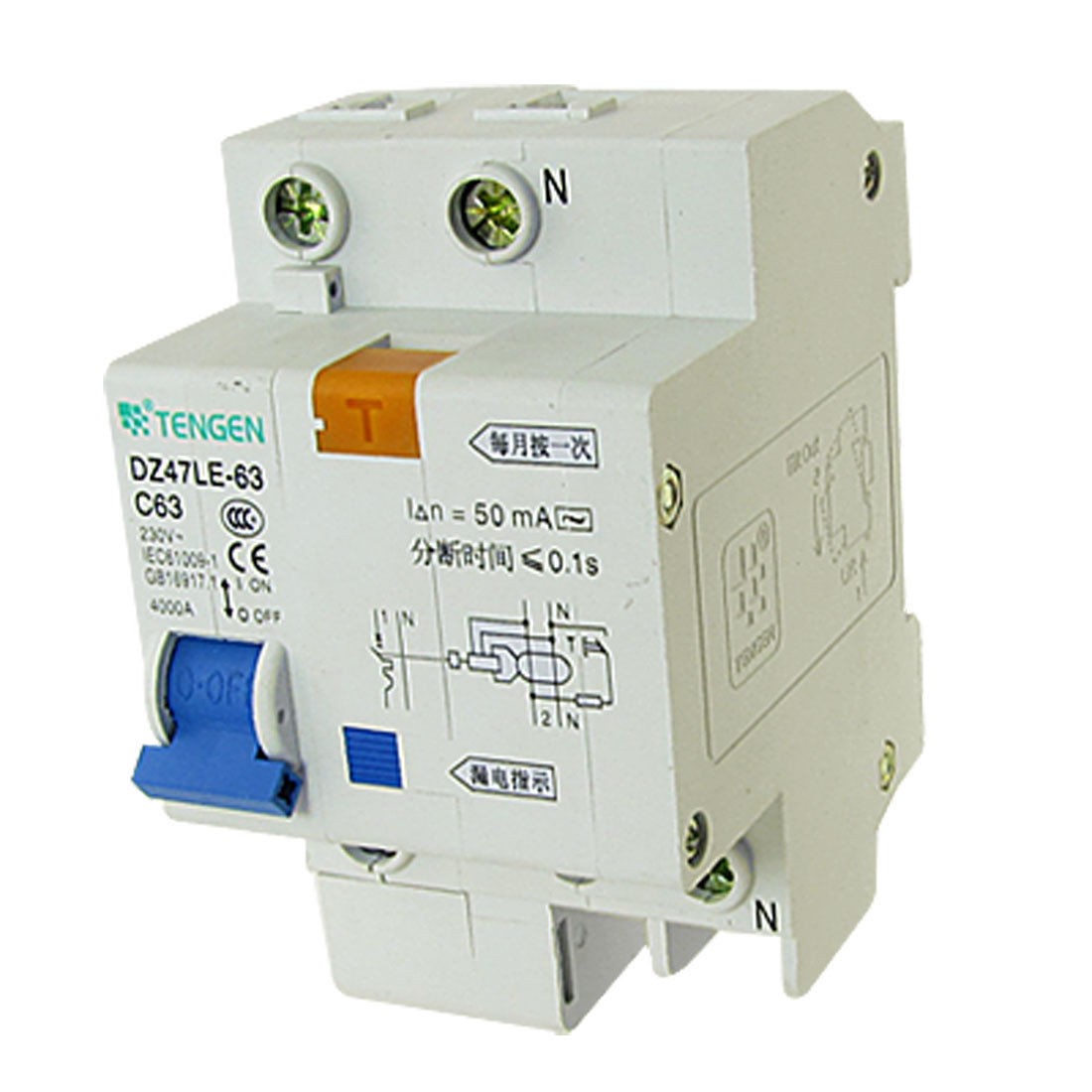 AC 230V 63A Overload Protection 1P Earth Leakage Circuit Breaker