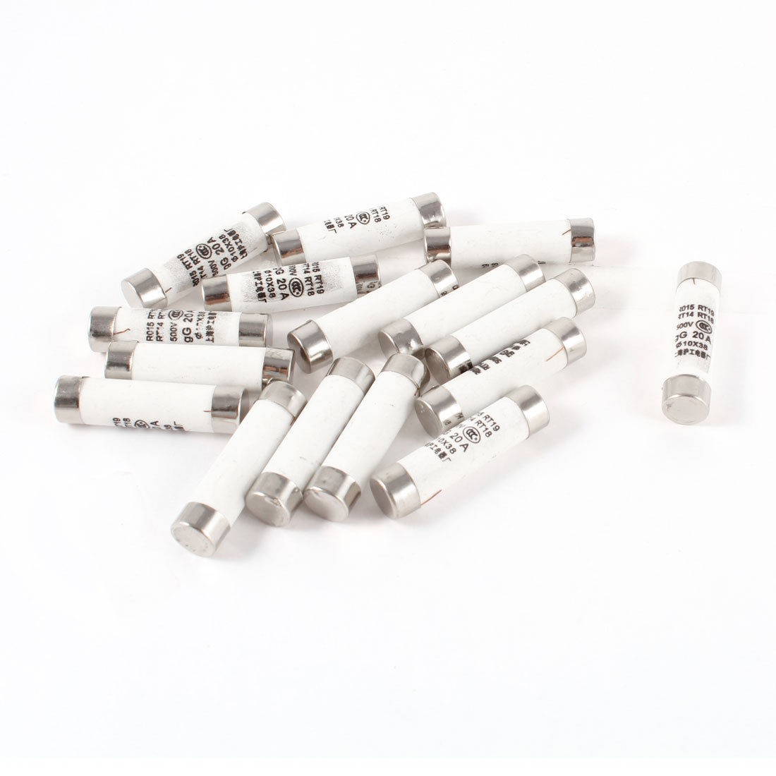 16 Pcs 500V 20A 10x38mm Cylindrical Ceramic Tube Fuses Link R015 RT14 RT18 RT19