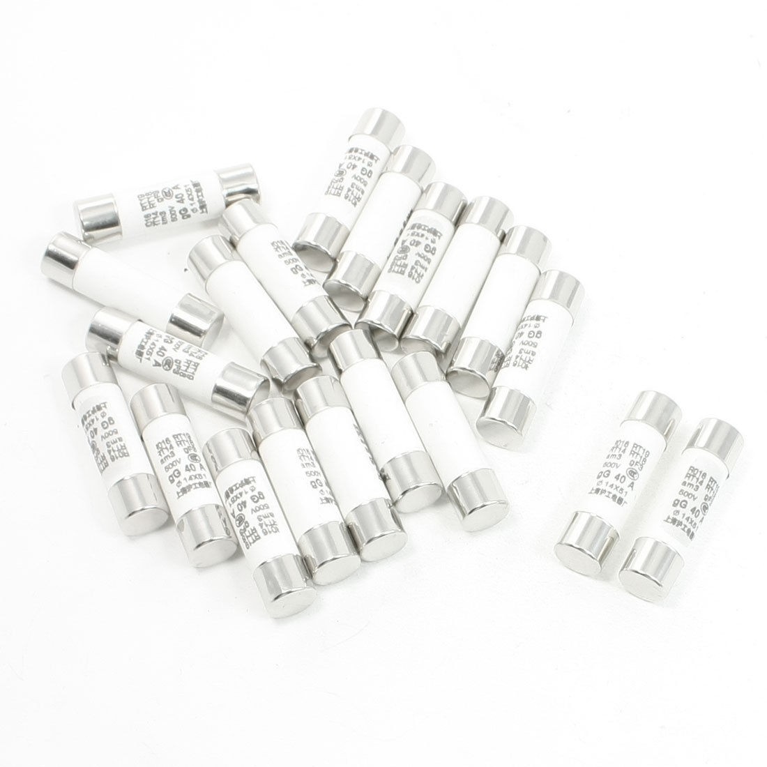 20 Pcs 500V 40A 14x51mm Cylindrical Ceramic Tube Fuses Link R016 RT14 RT18 RT19