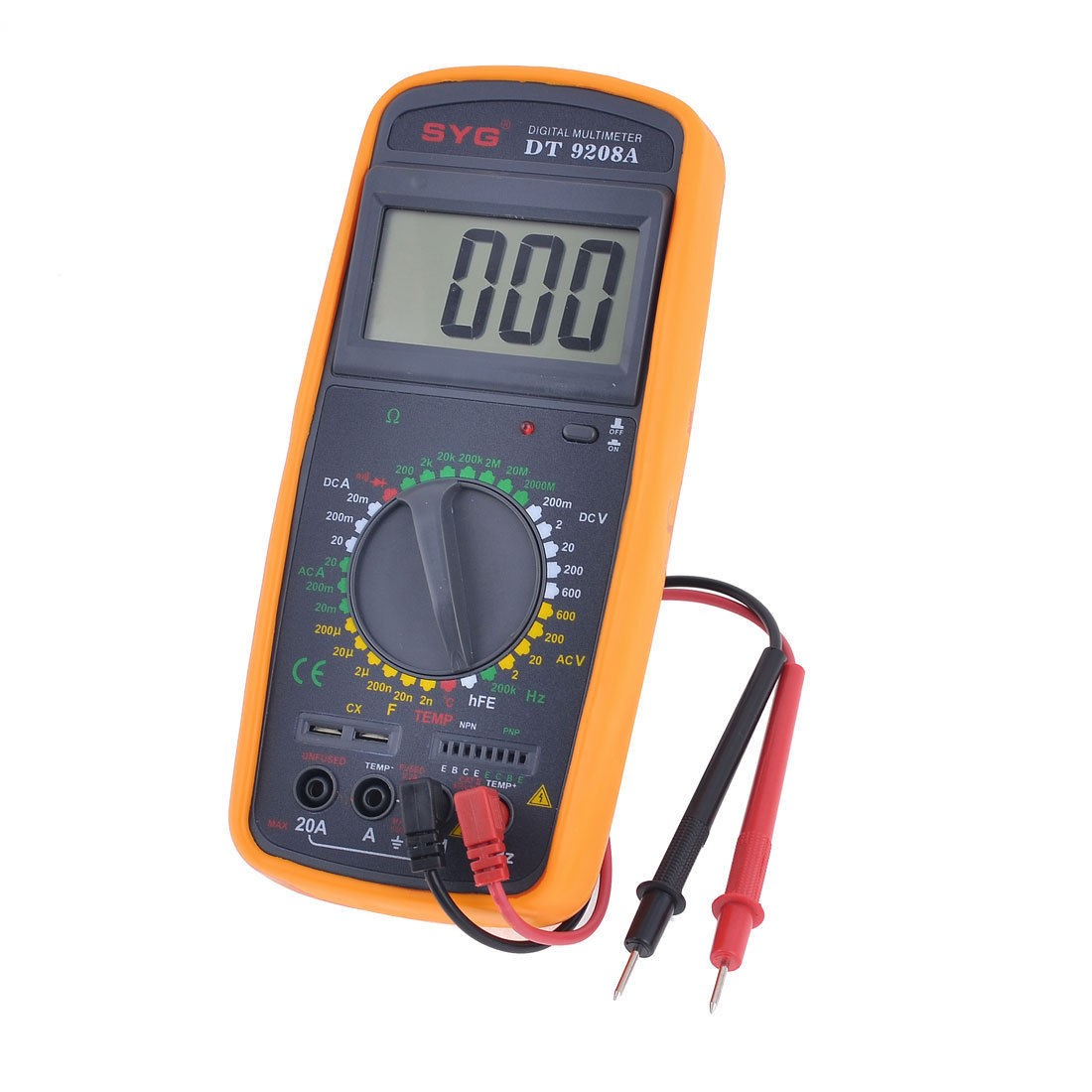 Orange Black AC DC Ohm Testing Digital Multimeter w Pair Test Leads
