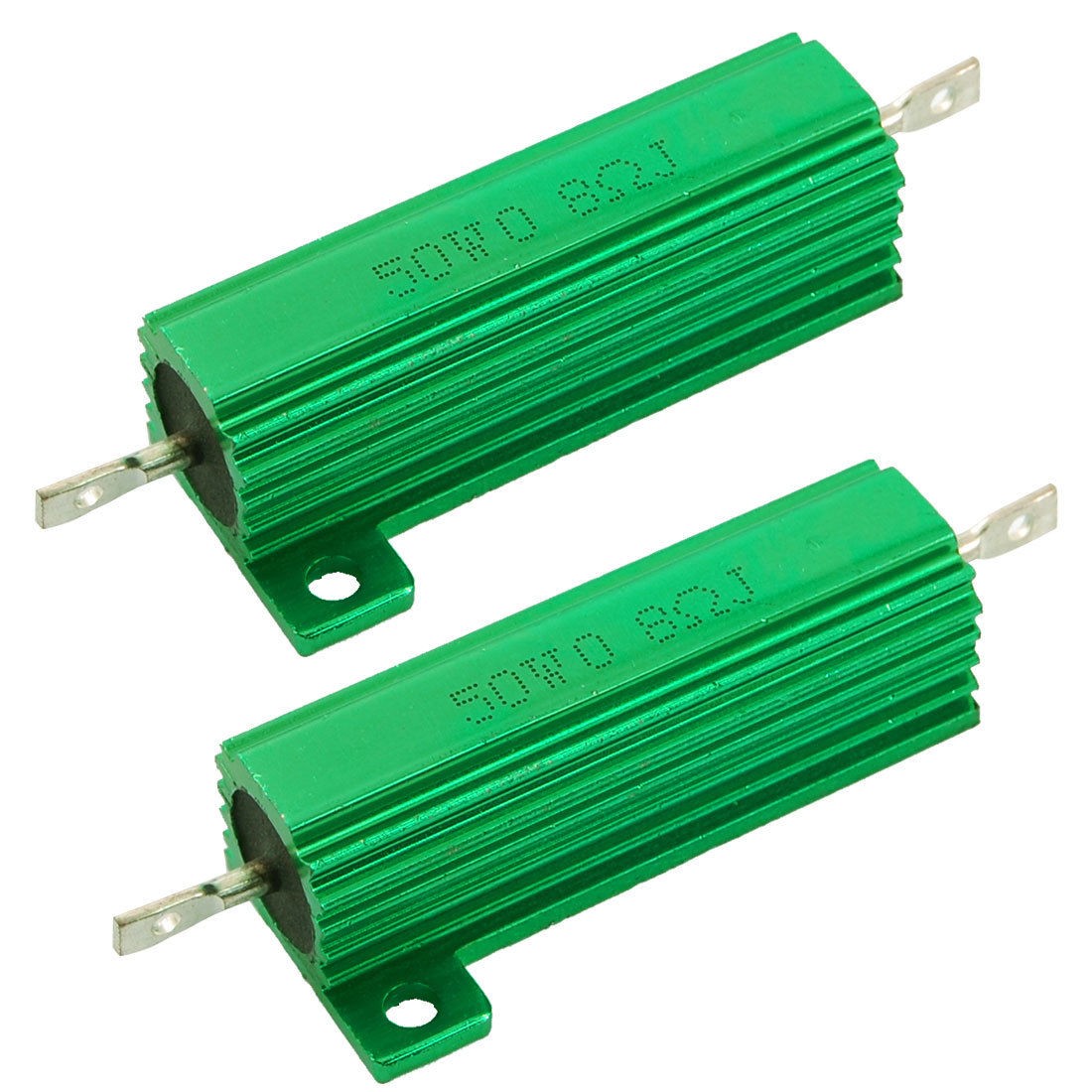 2 Pcs Green 50 Watt 0.8 Ohm 5% Aluminum Shell Wire Wound Resistors