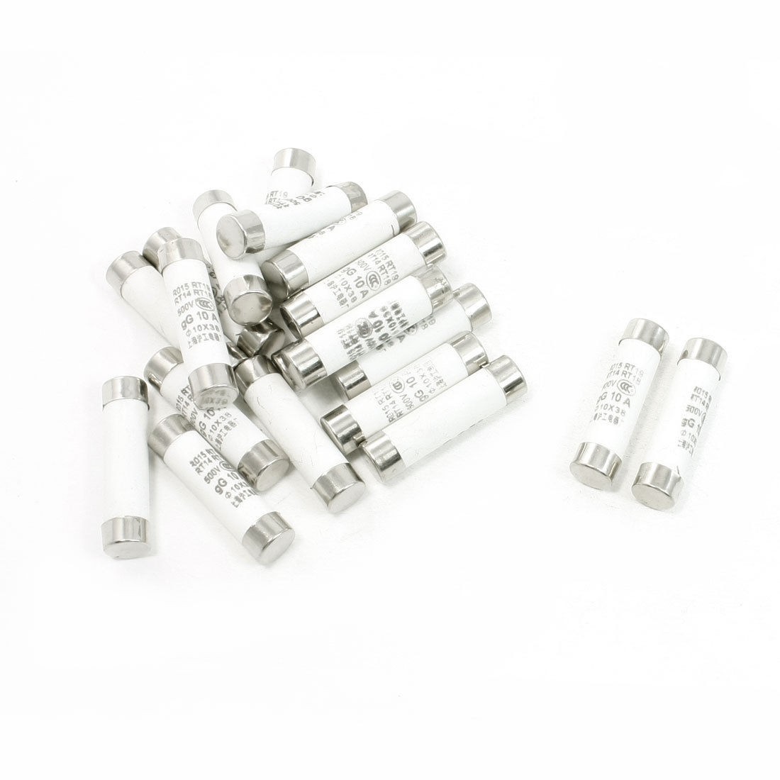 20 Pcs 500V 10A 10x38mm Cylindrical Ceramic Tube Fuses Link R015 RT14 RT18 RT19
