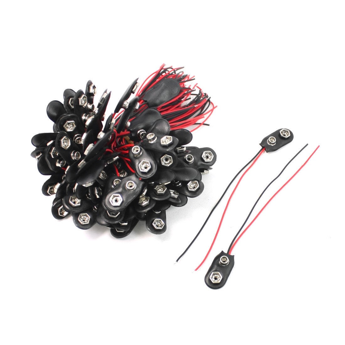 100 Pcs Black Faux Leather Housing 2 Wire Cable 9V Battery Clip Connector