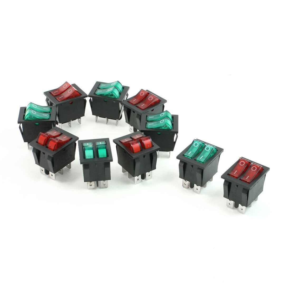 10 Pcs 6A/250V 20A/125V AC Red Green Neon Lamp SPST ON/OFF Boat Rocker Switch