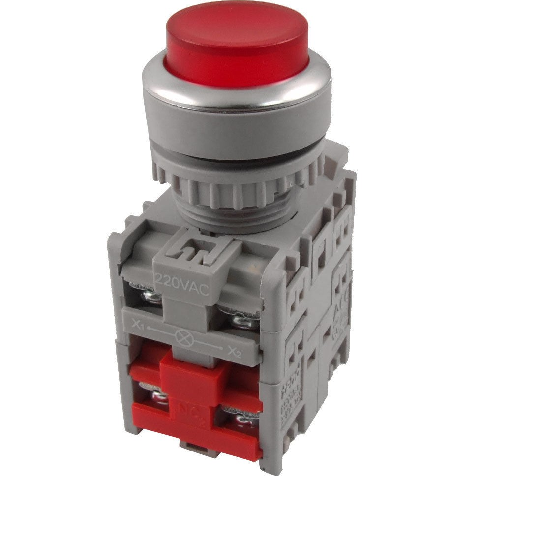 AC 600V 10A Red Sign Momentary Push Button Switch w 220V Light Lamp 2 NC N/C
