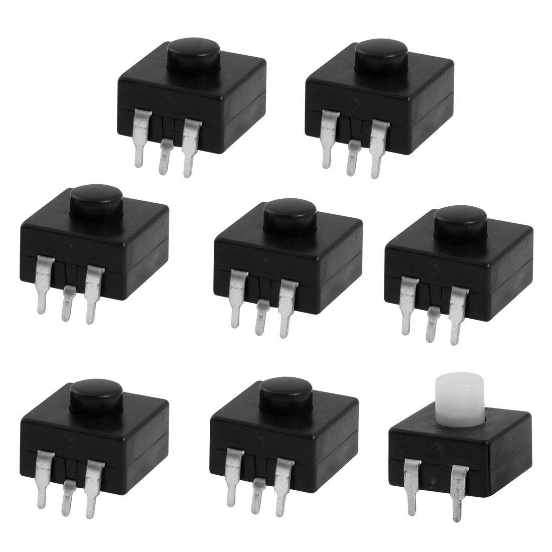 8 Pcs Vertical 3 Pins Latching Square Torch Push Button Switch Black