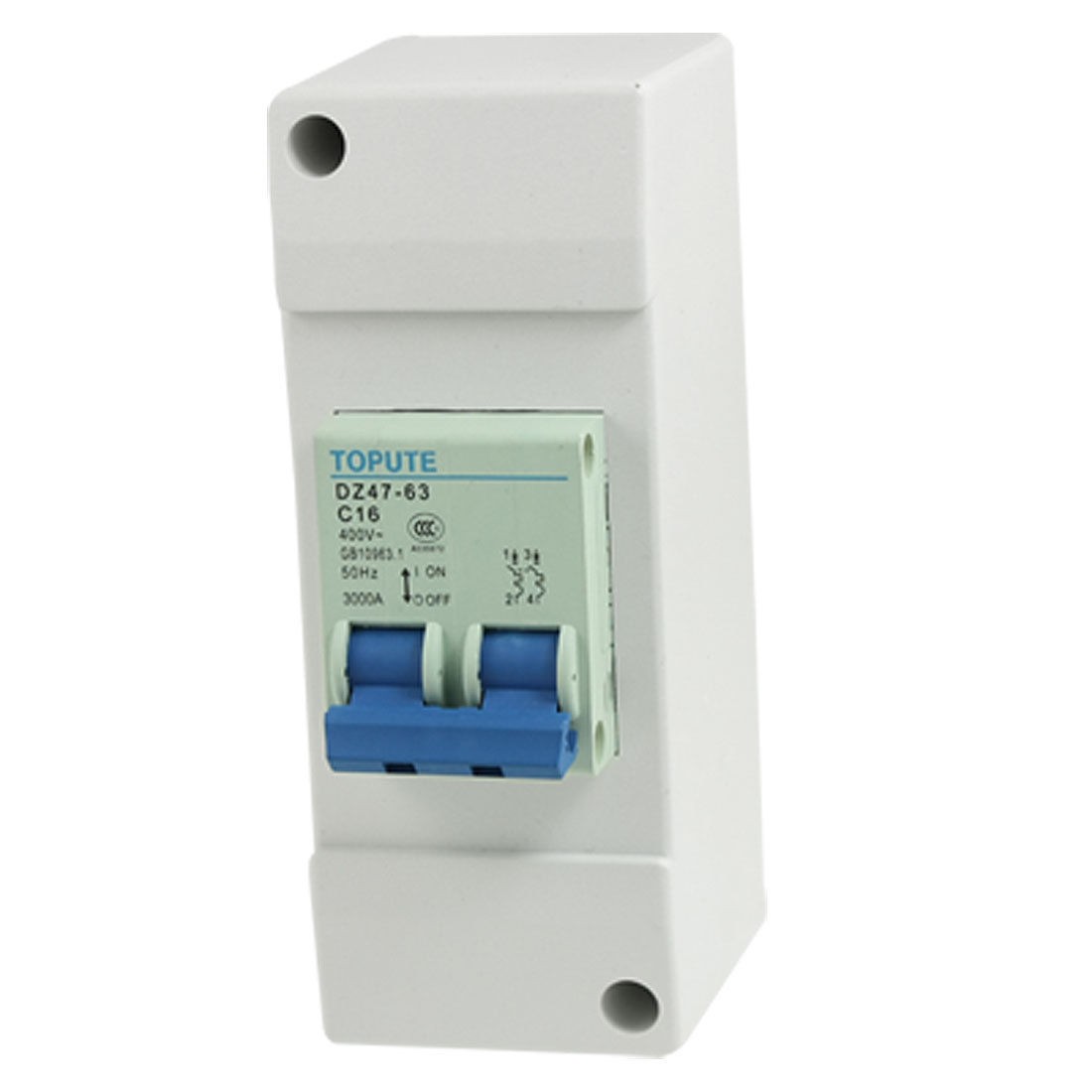 DZ47-63 C16 2P ON/OFF Switch Mini Circuit Breaker AC 400V 16A w Case