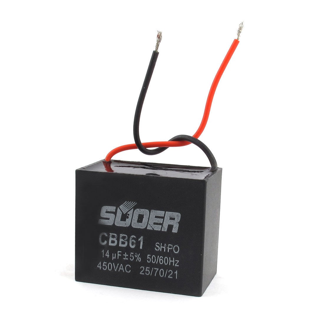 Black CBB61 14uF AC 450V Rectangle Dual Wire Motor Running Capacitor