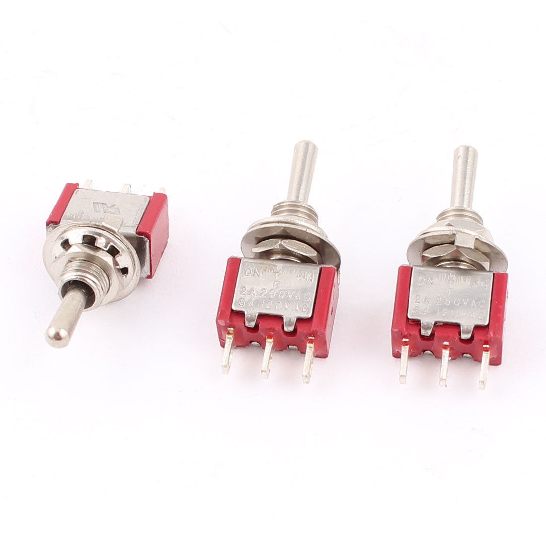 AC 250V 2A 120V 5A SPDT on on 6mm Thread 3 Terminals Toggle Switch 3 Pcs Red