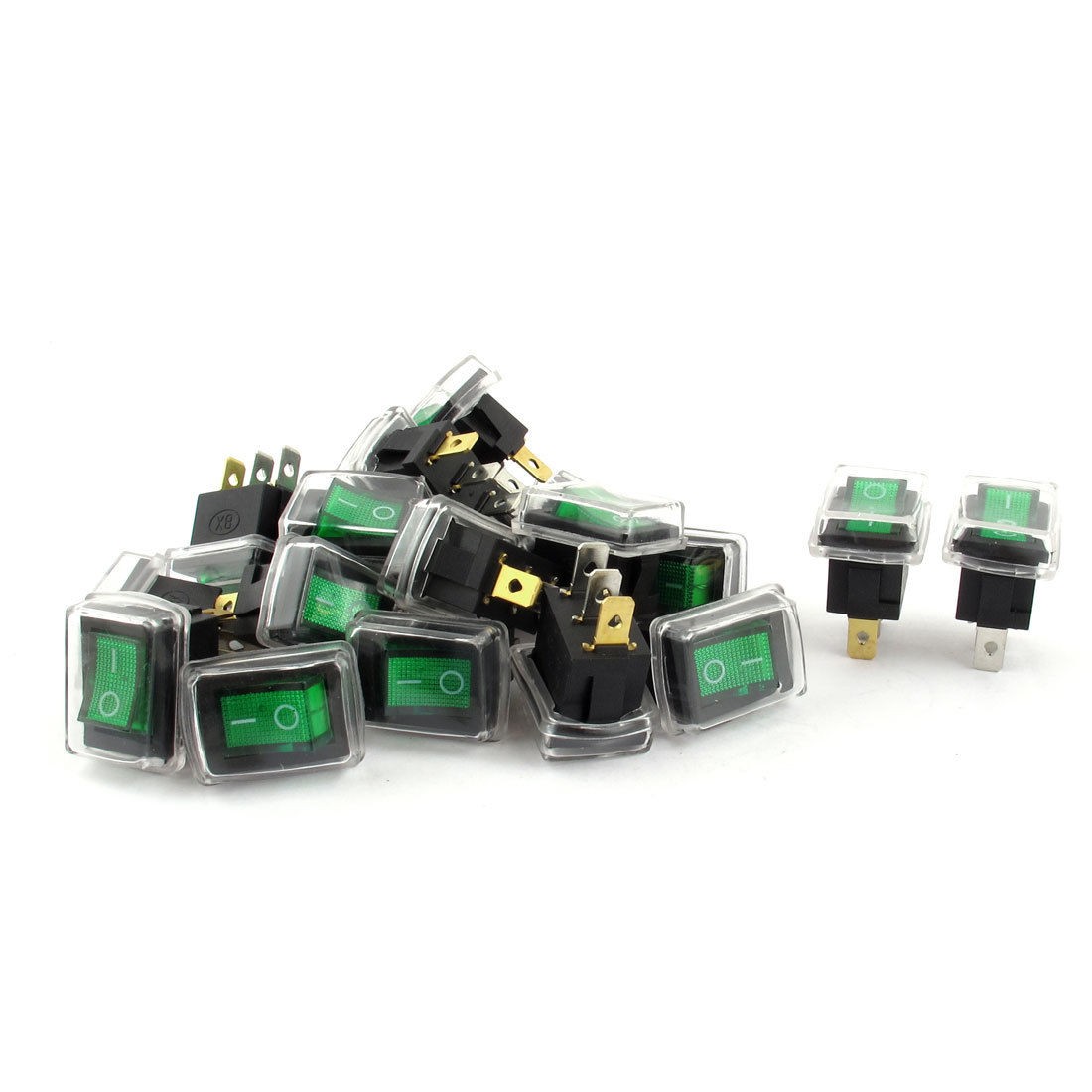20pcs AC 125V 10A 250V 6A SPST on Off 3 Pins Green Light Rocker Switch