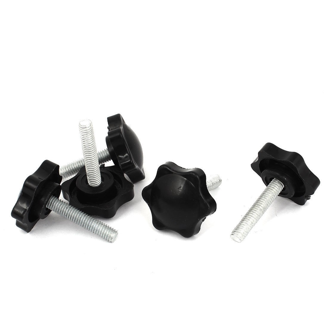 5 Pcs 6mm Male Thread Dia Black Plastic Star Head Metal Grip Clamping Screw Knob