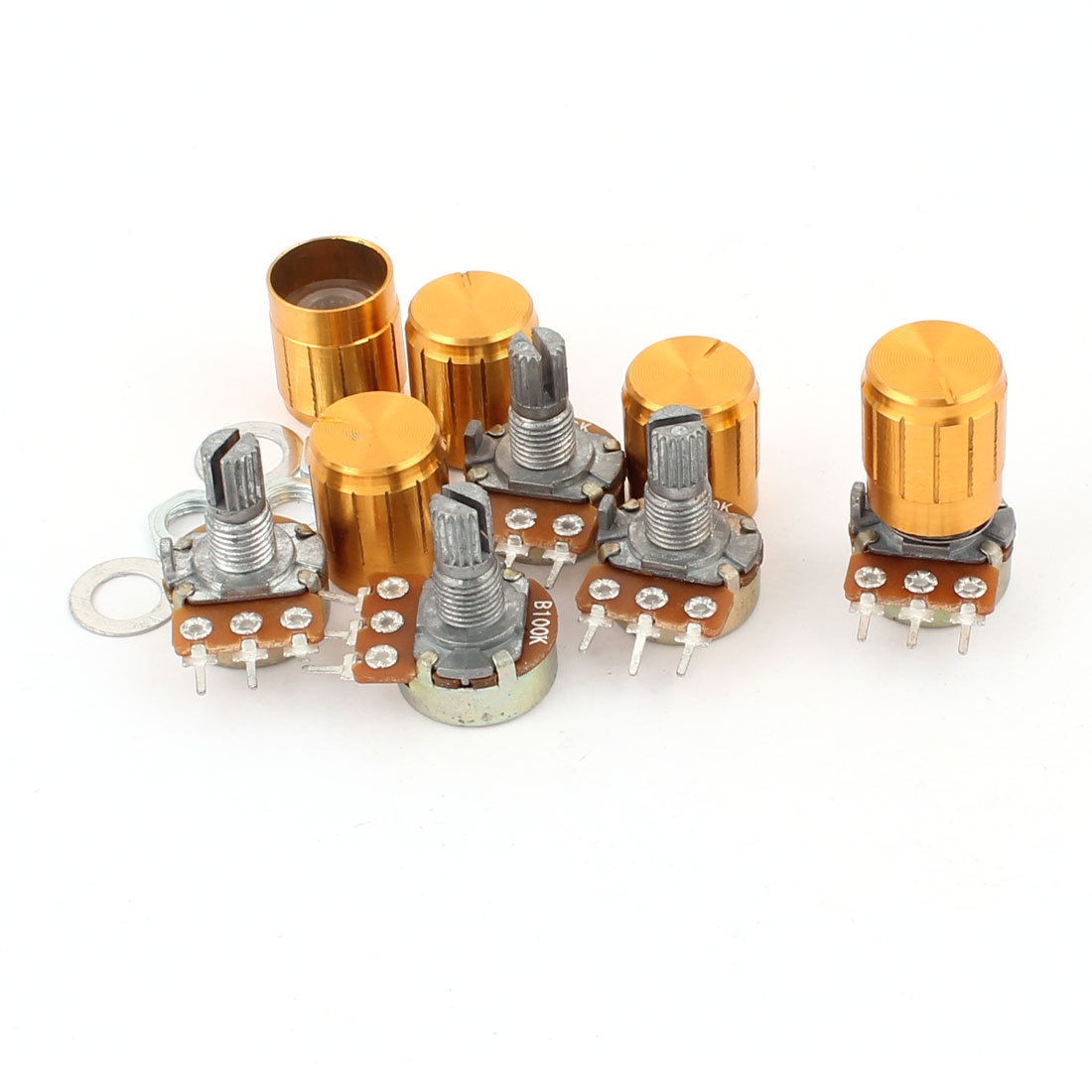 5pcs 100K OHM Linear Taper Rotary Potentiometer 100KB B100K Pot w Knobs