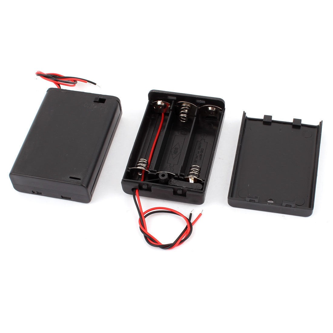 2 Pcs 3 x 1 5V AA Battery Box Case Holder with Cover on Off Switch Black