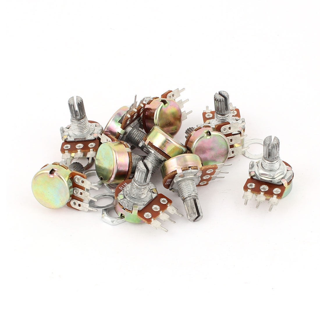 WH118 1M 1K Ohm 3 Pin Knurled Shaft Linear Rotary Taper Potentiometer B1K 10 Pcs