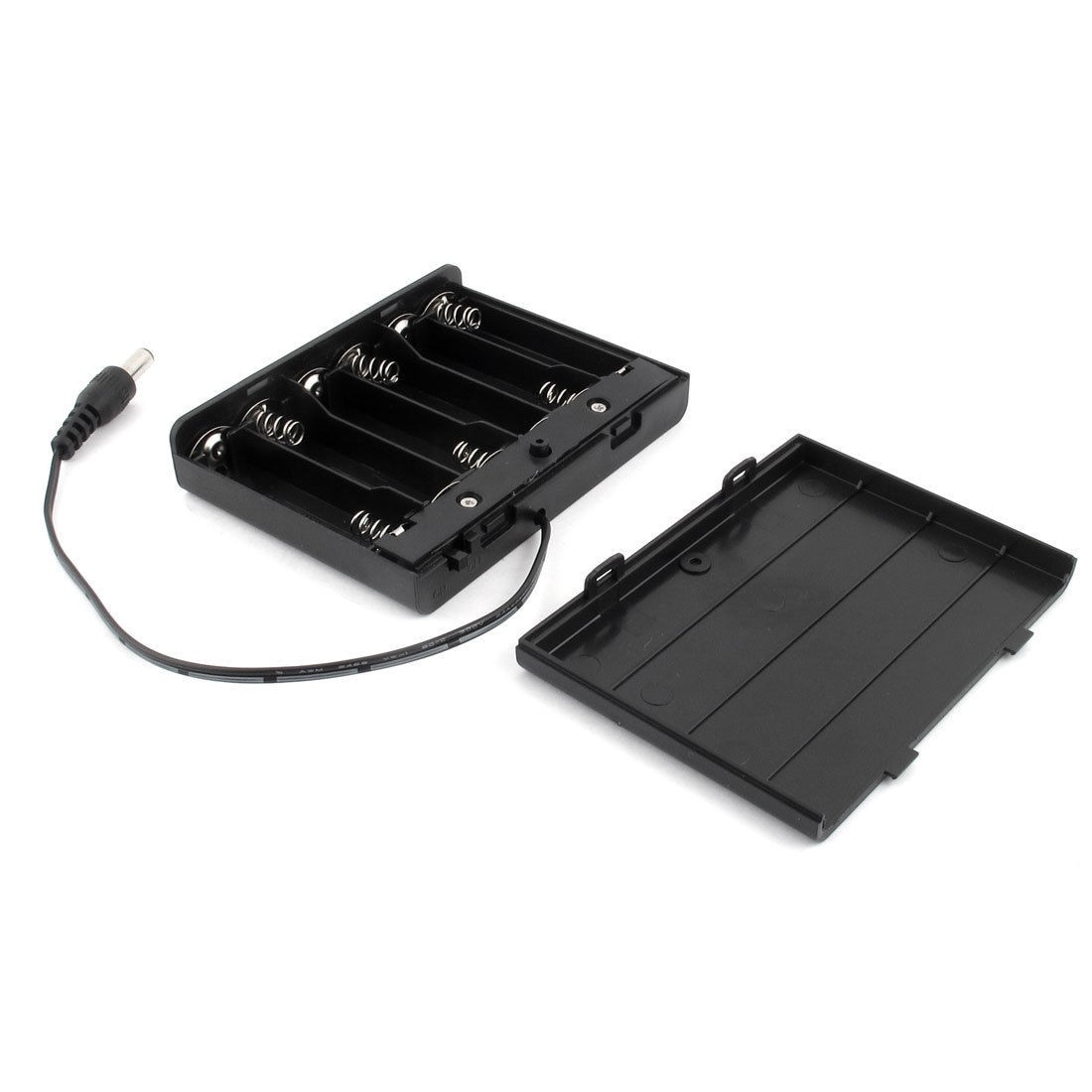 2 1 x 5 5mm Male Plug 6 Capacity 9V Plastic Case Holder w Cover for AA Battery