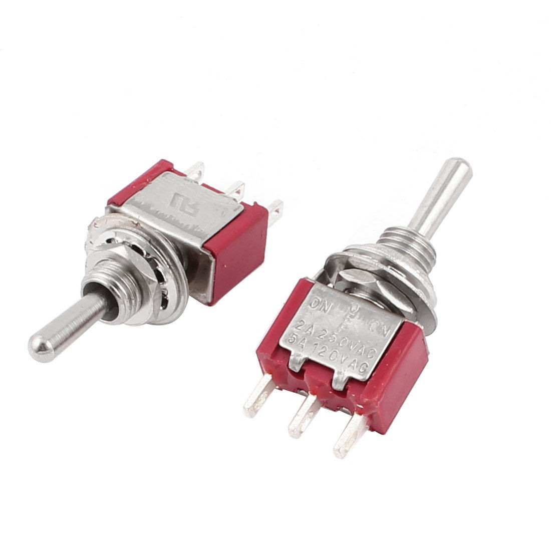AC 250V 2A 120V 5A SPDT on on 6mm Thread 3 Terminals Toggle Switch 2 Pcs Red