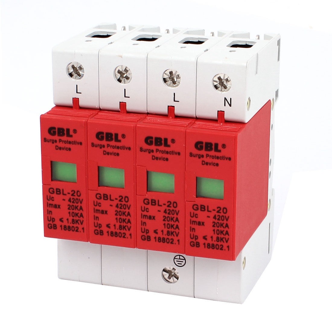 GBL 20 Lightning Arrester 35mm DIN Rail Mount 4 Pole Surge Protector AC420V 20KA