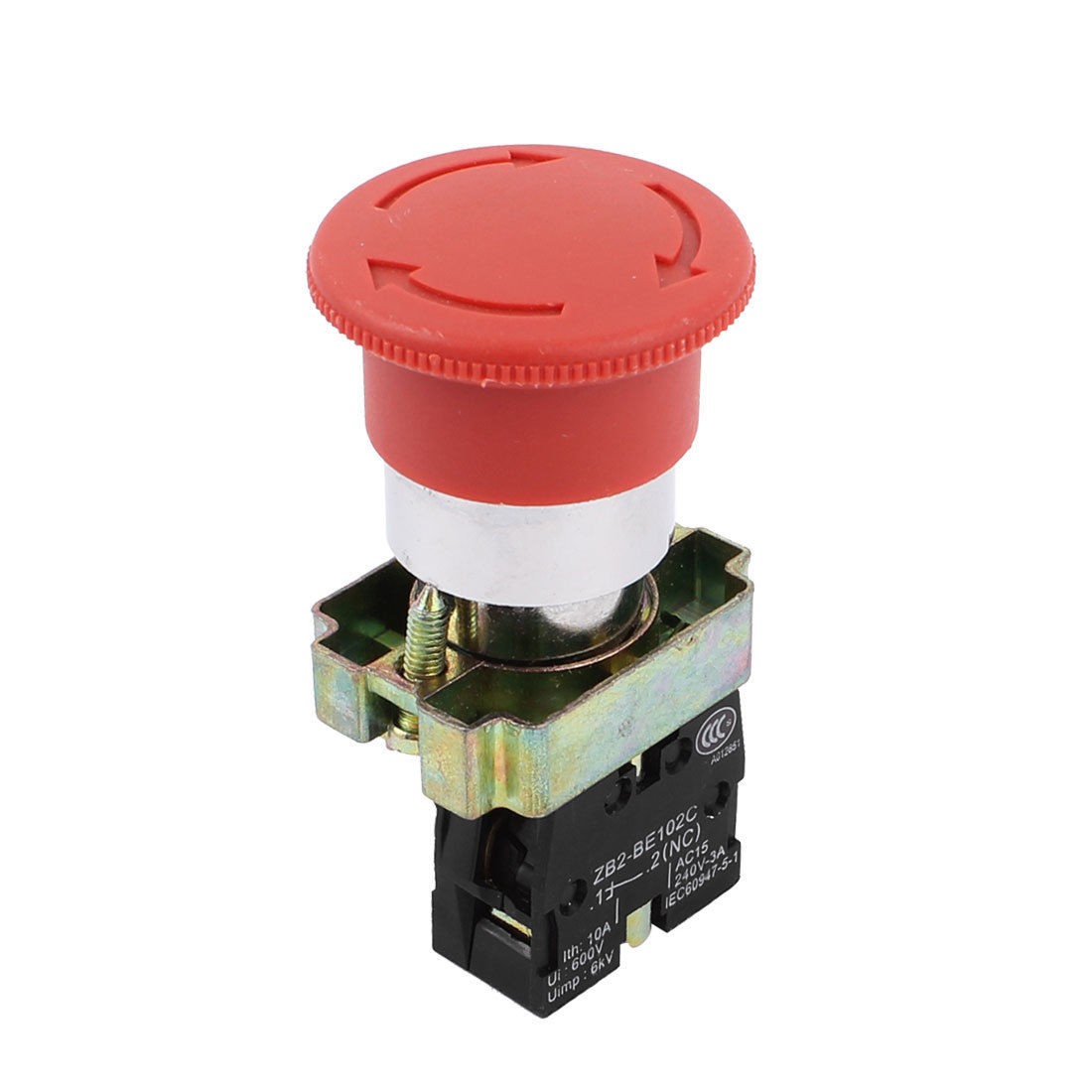 600V Ui 10A Ith Locking SPST 1NC Mushroom Head Emergency Stop Pushbutton Switch