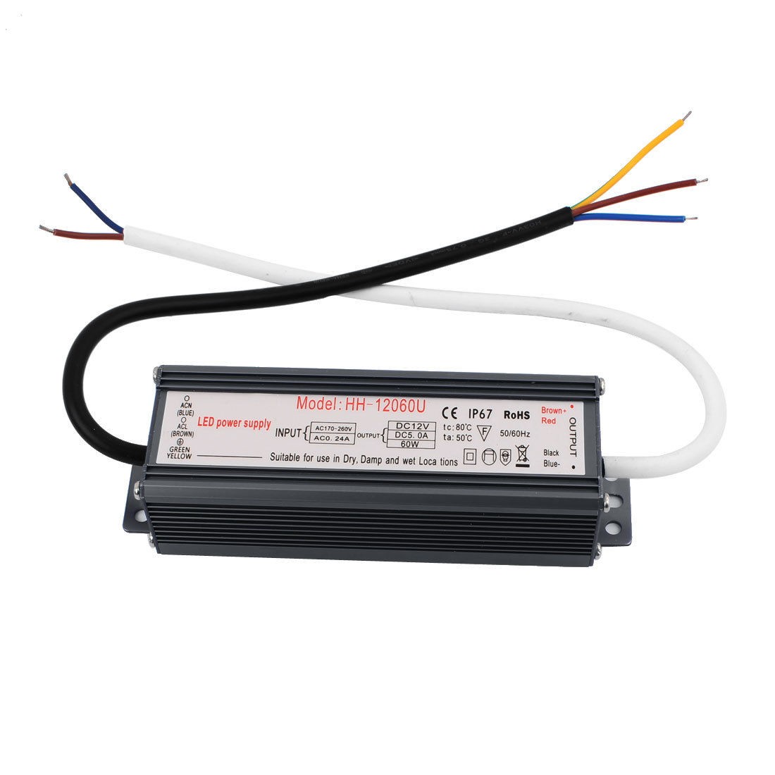 AC 170 260V 0 24A to DC 12V 5A 60W Waterproof LED Driver Power Supply Adapter