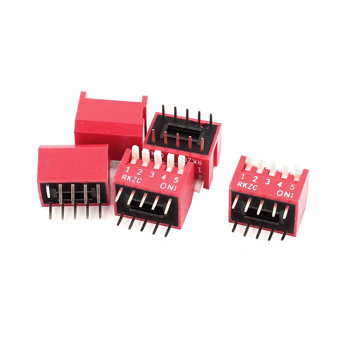 5 Pcs 2 54mm Pitch 2 Row 5 Bit 10 Pin Slide Type DIP Toggle Dial Code Switch Red